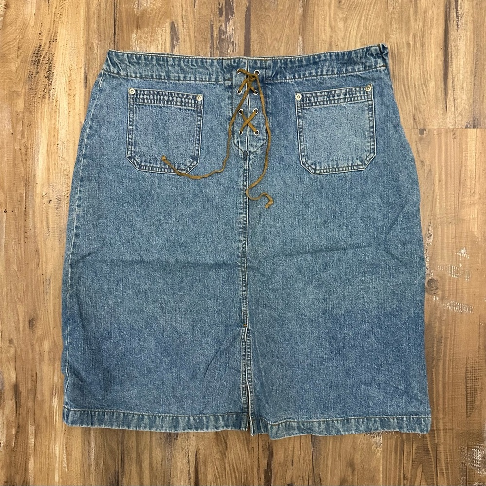 VTG Y2K 2000s Blue Jean Denim Lace Up Skirt